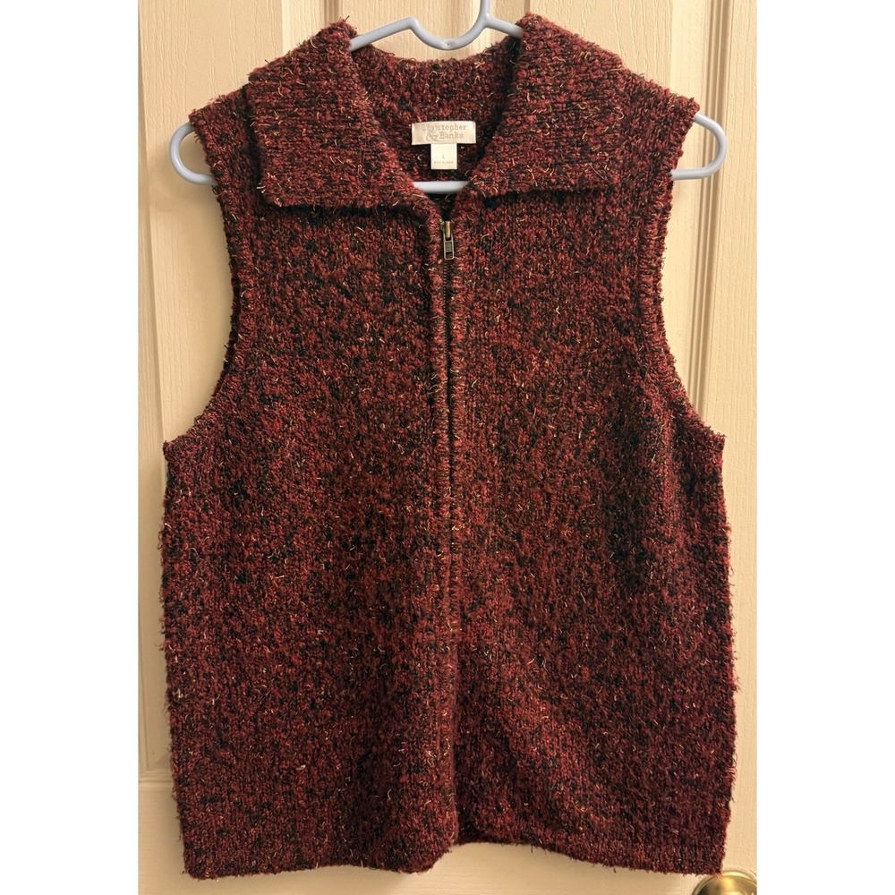 Christopher & Banks Women's Jester Red Collared Full Zip Sweater Vest Large EUC